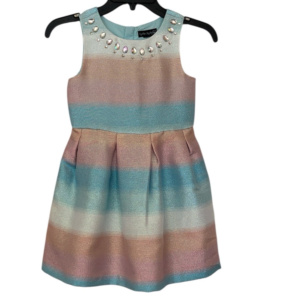 Cynthia Rowley sparkling ombre tones striped dress w/jeweled neckline,size 6/6X